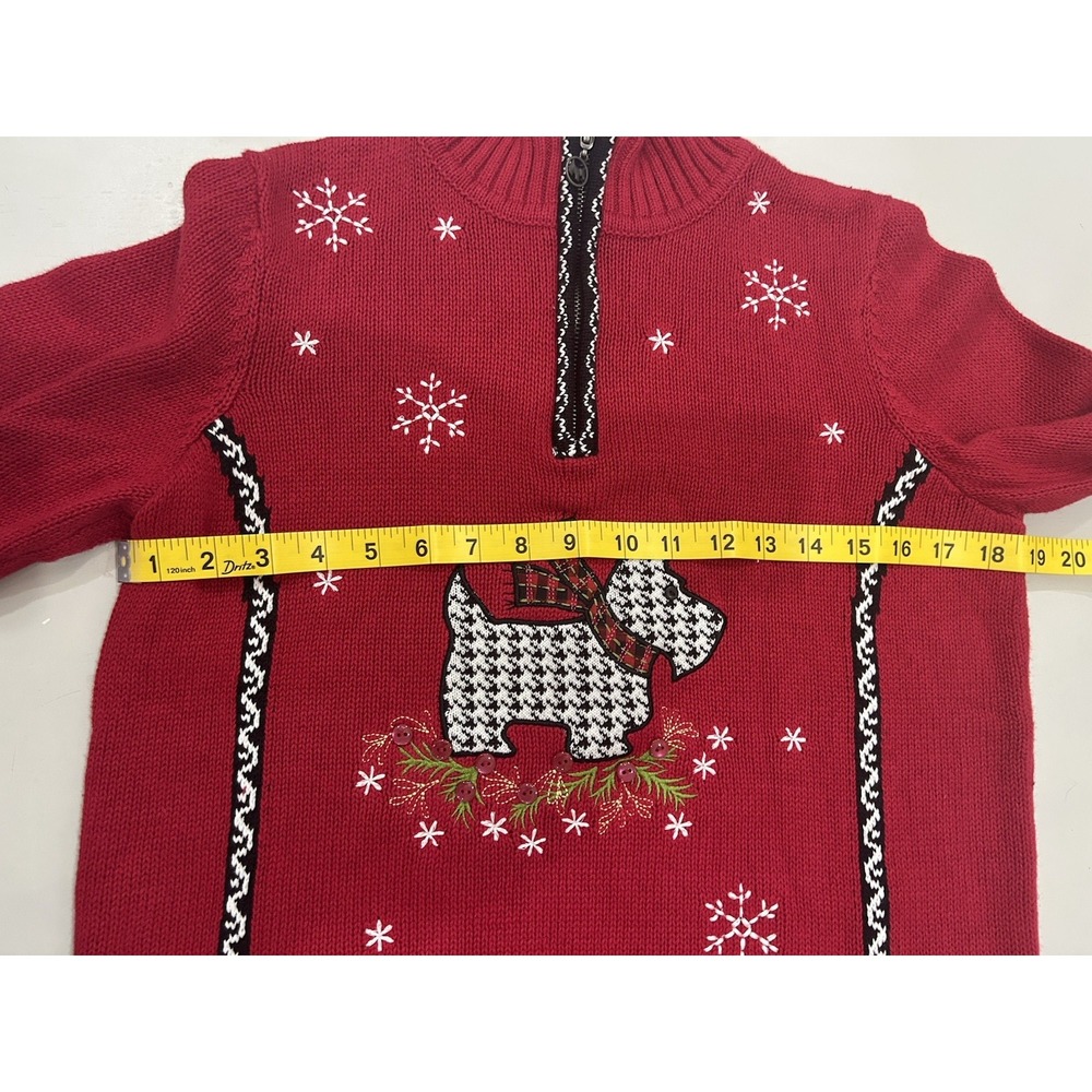 Vintage Womens Red Houndstooth Scottish Terrier Dog Christmas‎ Sweater Size S - Picture 12 of 13